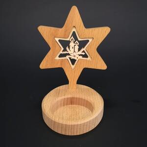 AMADEA Dřevěný svícen hvězda s vkladem - svíčky, masivní dřevo, výška 10 cm