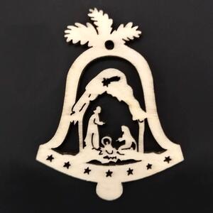 AMADEA Dřevěná ozdoba zvonek s betlémem 6 cm