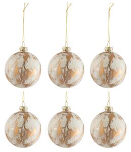 Set šesti bílých skleněných vánočních ozdob J-line Morble 8,5 cm