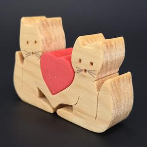 AMADEA Dřevěné kočky se srdcem, masivní dřevo, 7x5x1,5 cm