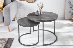 Industriální set kruhových příručních stolků Elements z masivu šedé barvy 55cm