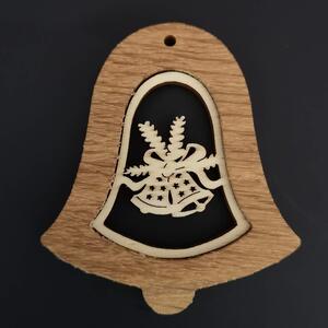 AMADEA Dřevěná ozdoba z masivu s vkladem - zvonek se zvonky 7 cm