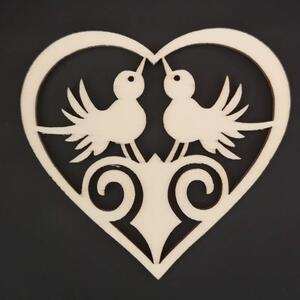 AMADEA Dřevěná ozdoba srdce s ptáčky 8 cm