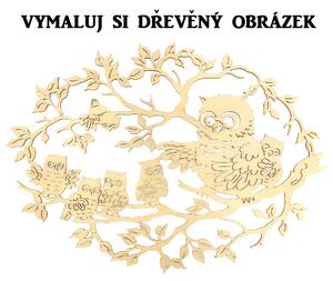 AMADEA Dřevěný obrázek k vymalování sova s mláďaty 18 cm