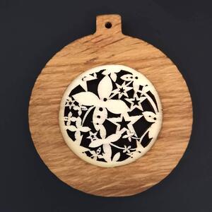 AMADEA Dřevěná ozdoba z masivu s vkladem - koule s ornamentem 8 cm