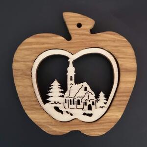 AMADEA Dřevěná ozdoba z masivu - jablko s kostelem 7 cm