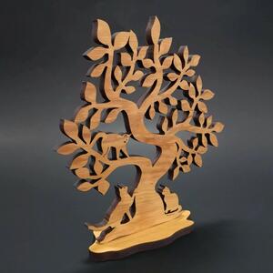 AMADEA Dřevěný 3D strom s kočkami, masivní dřevo, výška 20 cm, tloušťka 8mm