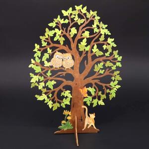 AMADEA Dřevěný 3D strom se sovami, barevný, výška 28 cm