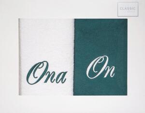 Dárková sada ručníků ON ONA 2 krémová / tmavě zelená