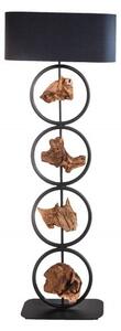 Koloniální vysoká stojací lampa Elements s oválným stínidlem a dřevěnými prvky 147cm