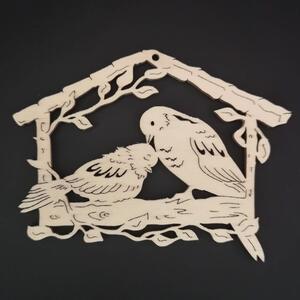 AMADEA Dřevěná ozdoba budka s ptáčky 7 cm