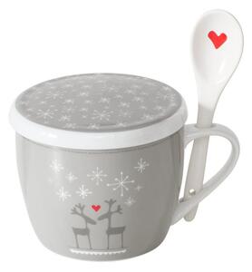 Boltze Home Collections Velký hrnek s pokličkou a lžící Lovelies šedý