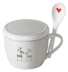 Boltze Home Collections Velký hrnek s pokličkou a lžící Lovelies bílý