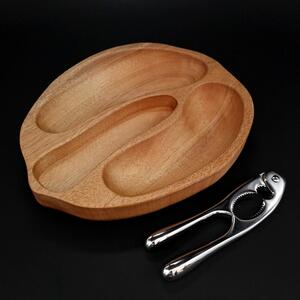 AMADEA Dřevěná miska ve tvaru ořechu s louskáčkem, masivní dřevo gabon, 23x28x4,5 cm