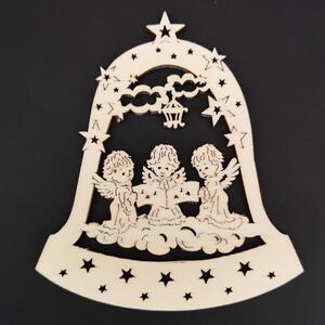 AMADEA Dřevěná ozdoba zvon s anděly 9 cm