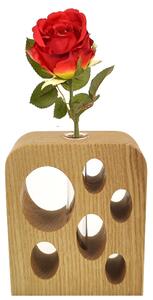 AMADEA Dřevěná váza obdélníková s otvory, masivní dřevo, výška 12 cm