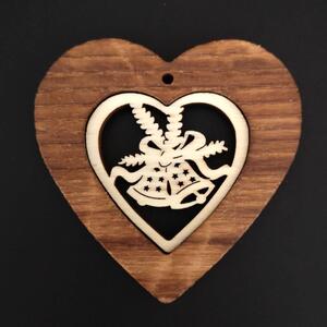 AMADEA Dřevěná ozdoba z masivu s vkladem - srdce se zvonky 7 cm