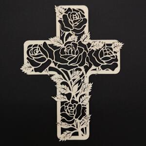 AMADEA Dřevěný kříž s motivem růže 20 cm