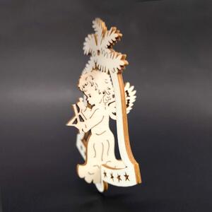 AMADEA Dřevěná ozdoba 3D zvonek - anděl s trianglem 9 cm