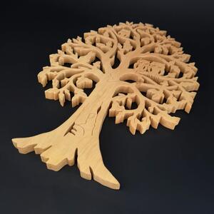 AMADEA Dřevěný strom se sovami a kočkou, masivní dřevo, výška 40 cm