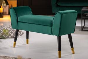 Art-deco stylová lavice Karen se zeleným sametovým potahem 90cm