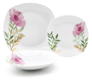 HOME ELEMENTS Porcelánová sada talířů, 18 kusů, Růžový mák