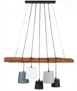 Industriální závěsná lampa Elegans ze dřeva s pěti stínítky 115cm