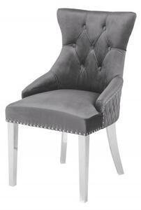 Zámecká chesterfield židle Eleanor v šedé barvě ze sametu 97cm s klepadlem