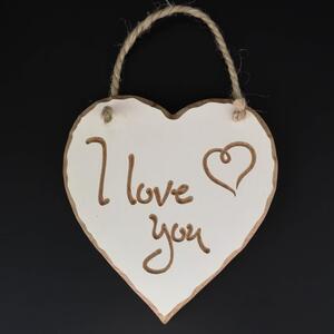 AMADEA Dřevěné srdce s rytým textem - I love you, masivní dřevo, 16x15x1 cm