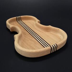AMADEA Dřevěná miska ve tvaru houslí se strunami, masivní dřevo, 14x20x2 cm