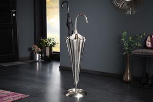 Art-deco designový kovový stojan na deštníky Rociada stříbrné barvy ve tvaru deštníku 91cm