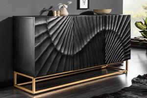 Art-deco luxusní příborník Cumbria v černém provedení z masivního mangového dřeva a zlatými nožičkami 140cm
