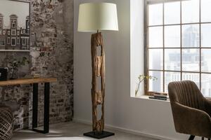 Moderní designová stojací lampa Adelise v etno stylu s dřevěnou podstavou as bílým stínítkem 177cm
