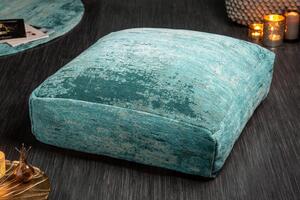 Designový čtvercový podlahový polštář Prakka s tyrkysovým vintage vzorovaným polstrováním 70cm