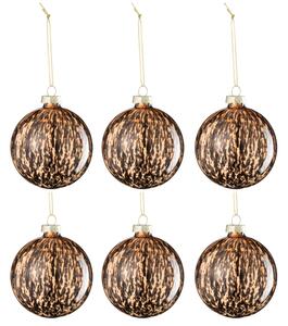 Set šesti hnědo-černých skleněných vánočních ozdob J-line Leo 8 cm