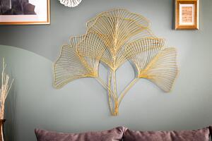 Moderní florální nástěnná kovová dekorace Biloba III zlaté barvy 90cm