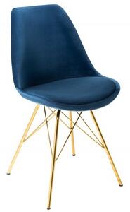 Designová moderní židle Scandinavia se zlatým kovovým nohama a tmavě modrým čalouněním 86cm