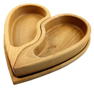 AMADEA Dřevěná miska ve tvaru půleného srdce s podnosem, masivní dřevo, 27x27x5 cm