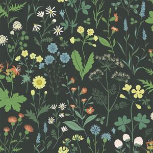 Květinová vliesová tapeta na zeď, černá, 139392, Bloom, Esta Home