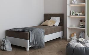 Čalouněná postel s úložným prostorem 90x200 METRA 1 - hnědá / bílá eko kůže, pravé provedení