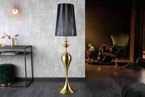 Moderní designová stojací lampa Lucie ve zlatém provedení z kovu s černým stínítkem 160cm
