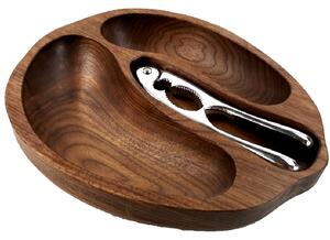 AMADEA Dřevěná miska ve tvaru ořechu s louskáčkem, masivní dřevo americký ořech, 23x28x4,5 cm