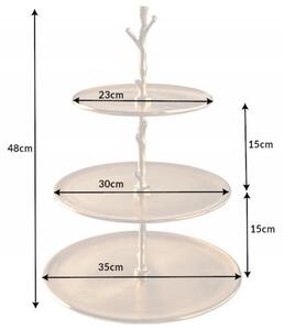 Designový třípatrový etažér na zákusky Evana z kovu zlaté barvy 48cm