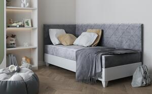 Čalouněná postel s úložným prostorem 90x200 METRA 5 - šedá / bílá eko kůže, levé provedení