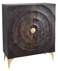 Luxusní vysoká komoda Cumbria zdobená ornamenty z masivního mangového dřeva v art deco stylu 120cm