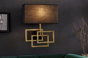 Designová nástěnná lampa Metalia s geometrickou kovovou podstavou ve zlatém provedení a černým stínítkem 44cm