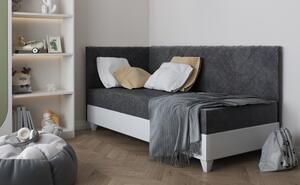 Čalouněná postel s úložným prostorem 90x200 METRA 5 - tmavě šedá / bílá eko kůže, levé provedení
