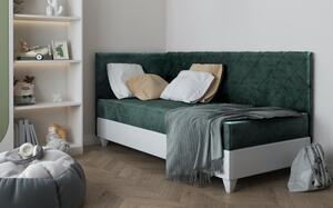 Čalouněná postel s úložným prostorem 90x200 METRA 5 - zelená / bílá eko kůže, levé provedení