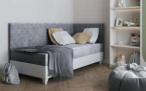 Čalouněná postel s úložným prostorem 90x200 METRA 5 - šedá / bílá eko kůže, pravé provedení
