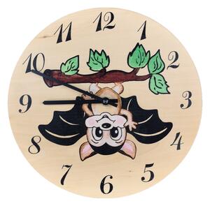 AMADEA Dřevěné hodiny kulaté s netopýrem, masivní dřevo, průměr 25 cm